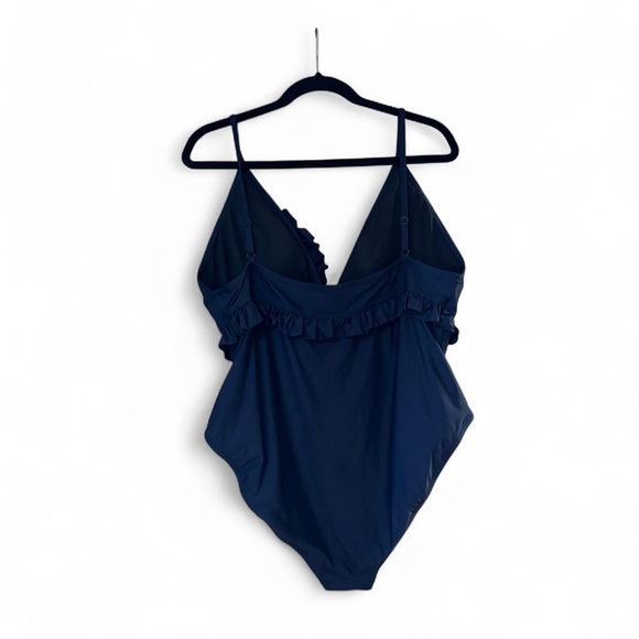 J. Crew Women's Plus Sz 20 One Piece Deep V Ruffle Swimsuit Dark Navy Blue - Picture 2 of 4
